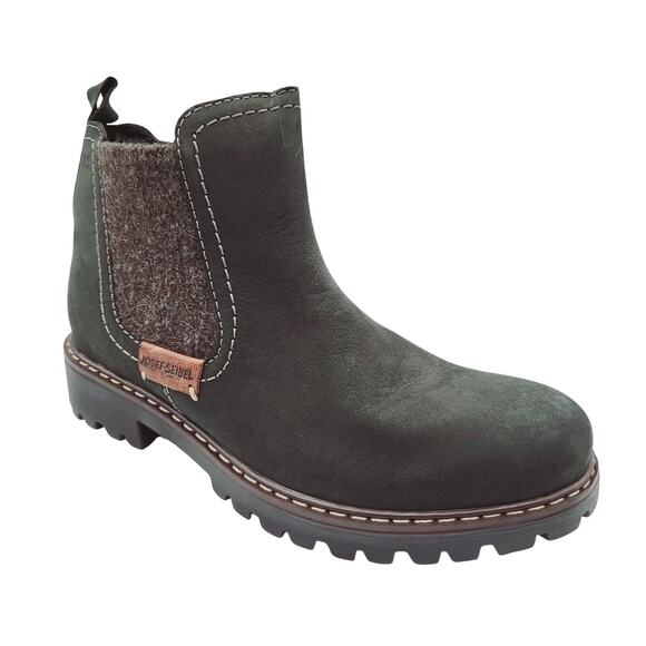 Josef Siebel Charcoal Gray Suede White Stitch Chelsea Boot Lug Sole EU Sz 39 NWT - Picture 2 of 15